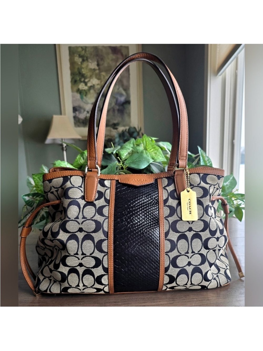 Coach Signature Python Embossed Stripe Drawstring Carryall - Picture 1 of 8